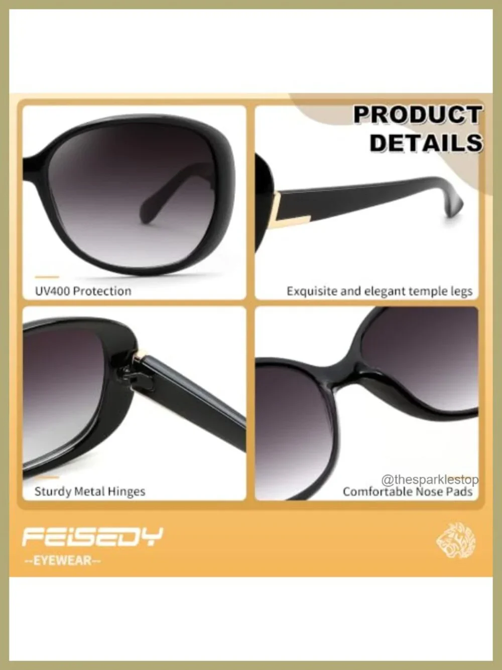 Vintage Oversized Square Sunglasses UV400 Protection Lightweight Retro
